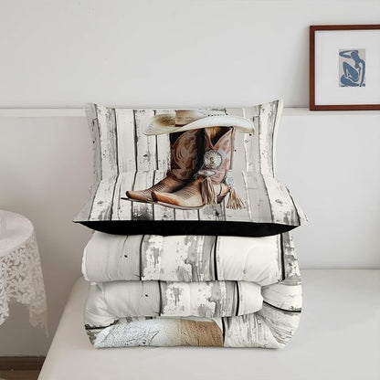 Erosebridal Western Texas Star Comforter Set King Size, Rustic Horseshoe Bedding Set Country Wooden Door Quilt for Kids Teens Adult Men Bedroom, Retro Cowboy Farmhouse Bedding Comforter Sets