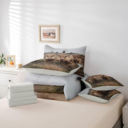 Erosebridal Cow Print Queen Bedding Set - Western Highland Cow Bed in A Bag,Wild Animal Comforter Sets with Sheets, Farmhouse Country Style 7 Pieces Bed Set Bedroom Decor
