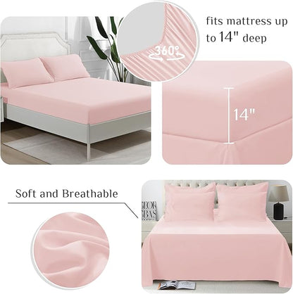 JOLLYVOGUE Twin Comforter Set, Ultra-Soft Bed in a Bag Twin Size 5 Pieces, Oeko-TEX Certified Bedding Set with Down Alternative Comforter, Sheets, Pillowcases & Shams, Blush Pink