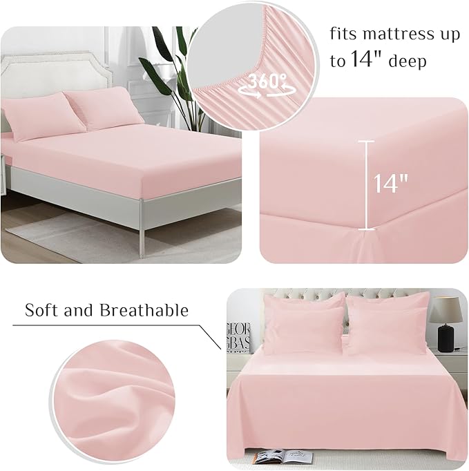 JOLLYVOGUE California King Comforter Set, Ultra-Soft Bed in a Bag Cal King Size 7 Pieces, Oeko-TEX Certified Bedding Set with Down Alternative Comforter, Sheets, Pillowcases & Shams, Blush Pink