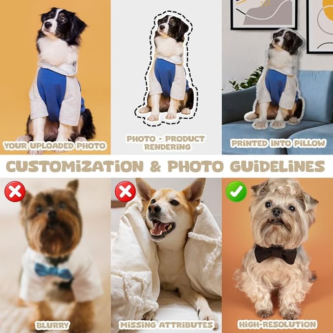 Custom Pet Pillow with Photo - Personalized Dog Cat Shaped Pillow - Personlized Pet Memorial Gifts for Loss of Dogs - Bereavement Gift for Dog Lover for Him or Her