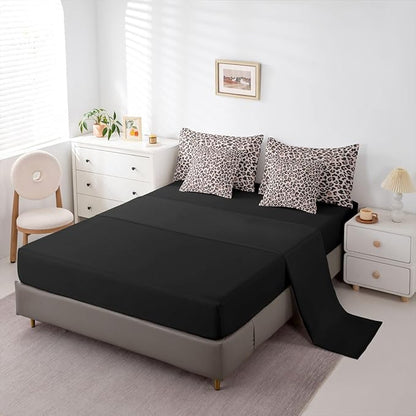 Erosebridal Cheetah Fur Beige Pink Black King 7-Piece Comforter Set | Leopard Print Sheets and Pillowcases Women Men Adults Bed in A Bag Animal Skin Pattern Bed Sets