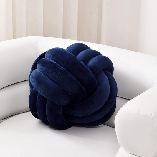 Sioloc Soft Knot Ball Pillows,Round Throw Pillow Cushion Home Decoration Plush Pillow,Throw Knotted Pillow Handmade Round Plush Pillow（10.6inches,Navy）