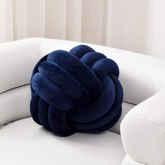 Sioloc Soft Knot Ball Pillows,Round Throw Pillow Cushion Home Decoration Plush Pillow,Throw Knotted Pillow Handmade Round Plush Pillow（7.8inches,Navy）