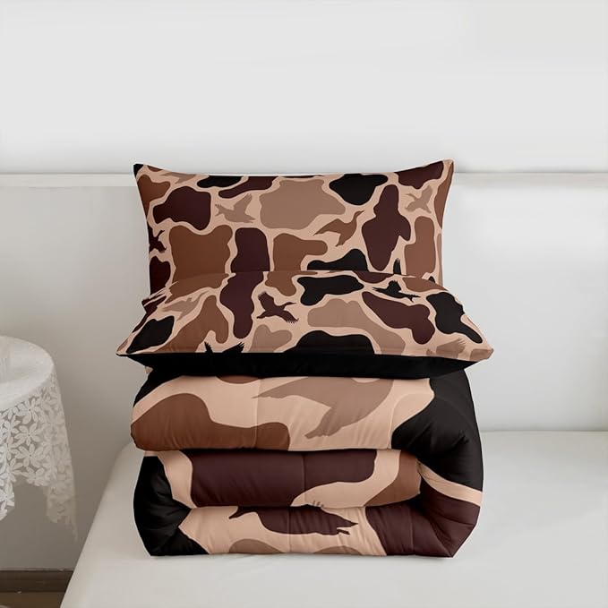 Erosebridal Duck Huner Comforter Set Toddler Size Camo Bedding Set for Adults Teens Rustic Hunting Army Comforter Woodland Camouflage Military Quilt Bedroom Decor