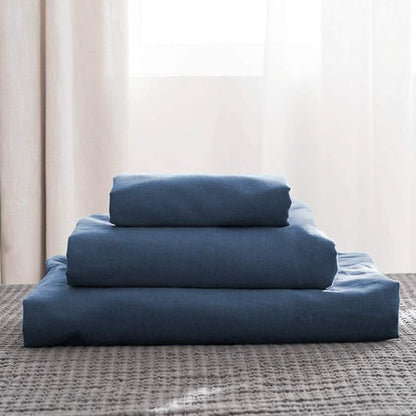 Simple&Opulence Belgian Linen Sheet Set Solid Color - 4 Pieces (1 Flat Sheet, 1 Fitted Sheet & 2 Pillowcases) Natural Flax Cotton Blend Soft Breathable Farmhouse Bedding - King Size, Classic Blue