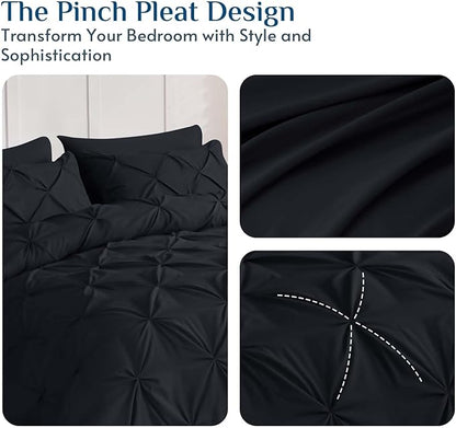 JOLLYVOGUE Twin XL Comforter Set 5 Pieces - Bed in a Bag Twin XL for All Season, Pintuck Bedding Comforter Sets with Comforter, Flat Sheet, Fitted Sheet and Pillowcases & Shams, Black