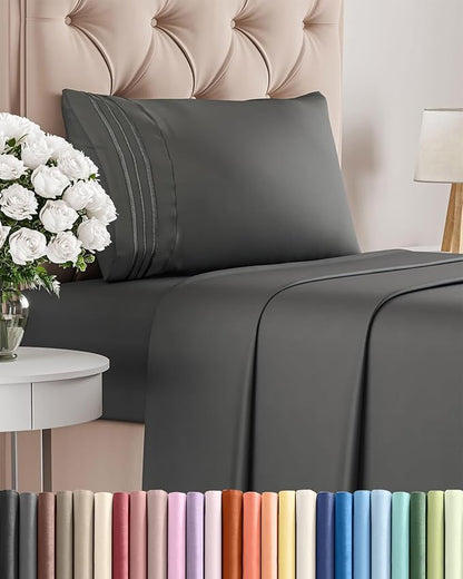 Twin Size 3 Piece Sheet Set - Comfy Breathable & Cooling Bed Sheets Set - Hotel Luxury Bedding for Women, Men, Kids, Teens, Boys & Girls - Deep Pockets, Ultra-Soft, Wrinkle Free - Oeko-Tex - Charcoal