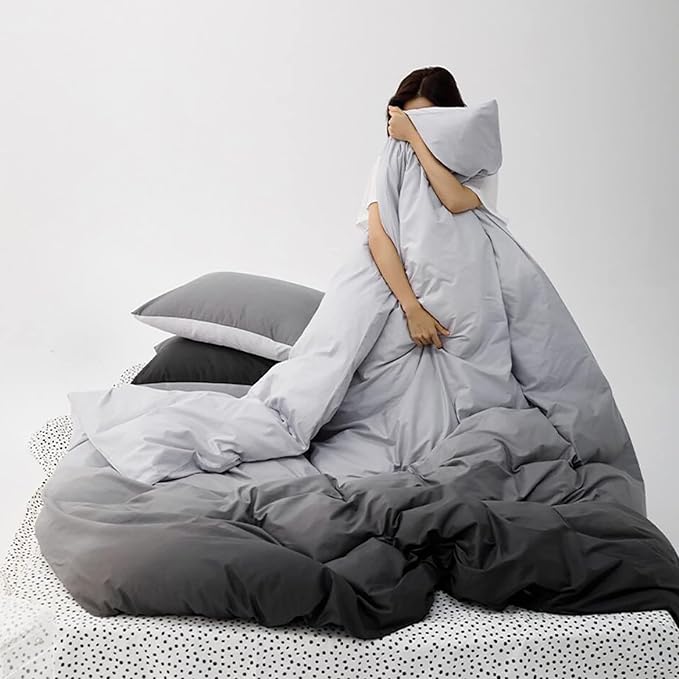 Luxlovery Grey and Black Gradient Comforter Set Full Dark Grey Bedding Comforter Set Men Women Minimalist Bedding Set Soft Breathable Blanket Quilts Modern Dark Grey