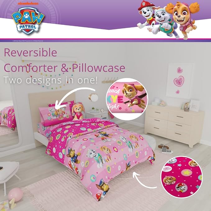 Paw Patrol Girl Skye Kids Bedding Super Soft & Cozy Reverisble Microfiber Comforter and Sheet Set with Sham, 7 Piece Queen Size, (Officially Licensed Product) by Franco