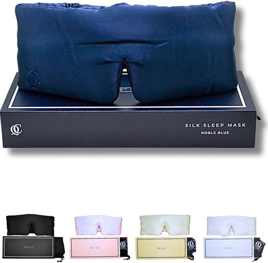 Padded Silk Sleep Mask, Total Blackout Liner Blocks Light, Lightweight, 100% Silk 22 Momme, Soft Lightweight Stuffing Feels Like a Cloud on Your Eyelids (Noble Blue)