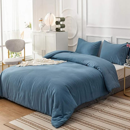 CLOTHKNOW Blue California King Comforter Set Lake Blue Bedding Comforter Sets Soft All Season Women Men Comforter with 2 x Pillow Cases