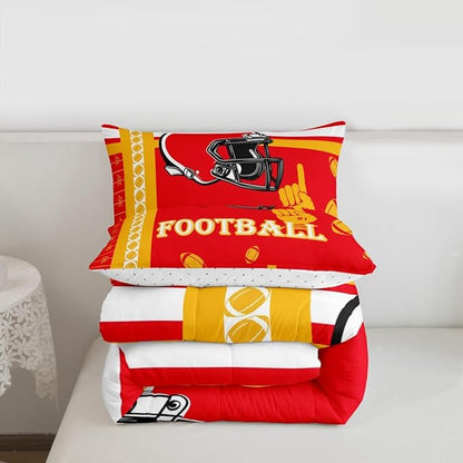 Feelyou Football Bedding Set Boys Girls Queen Size Women Men Rugby Sports Comforter Football City Duvet Quilt Yellow Red Room Decor