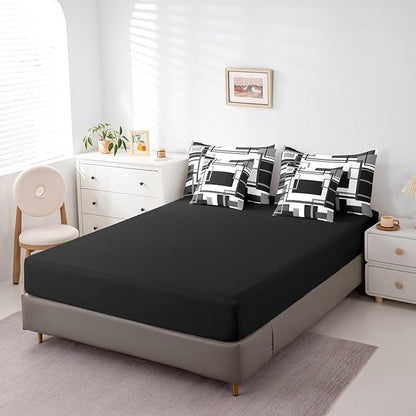 Erosebridal 7Pcs Black and White Full Comforter Set for Minimalist,Black Gray Modern Geometric Bed in A Bag,Abstract Geometric Modern Bedding with Bed Sheets,Mid Century Modern Fashion Quilt