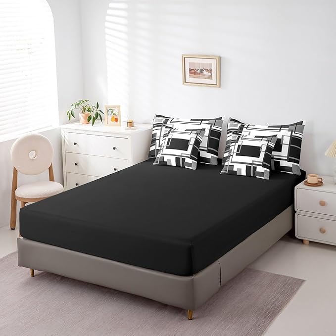 Erosebridal 7Pcs Black and White Twin Comforter Set for Minimalist,Black Gray Modern Geometric Bed in A Bag,Abstract Geometric Modern Bedding with Bed Sheets,Mid Century Modern Fashion Quilt