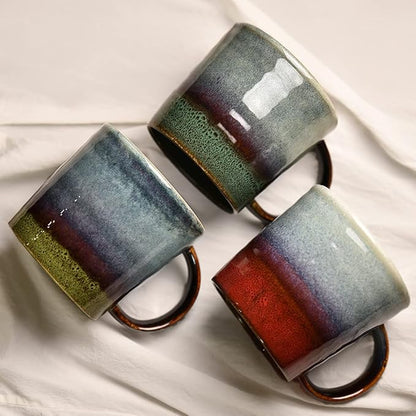 Large Ceramic Coffee Mug, Pottery Mug,Tea Cup for Office and Home,Handmade Pottery Coffee Mugs,16.5 Oz,Dishwasher and Microwave Safe,kiln altered glaze craft (Dark Green)