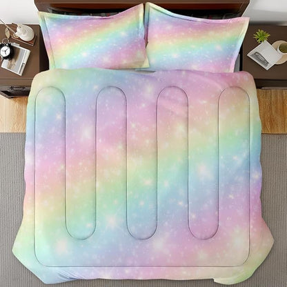 Galaxy Unicorn Rainbow Comforter Set for Girls Kids Toddlers Teens Adults Twin, Princess Pink Purple Bedding Sets Water Washed Microfiber Bedding with 1 Comforter 1 Pillowcase All Season