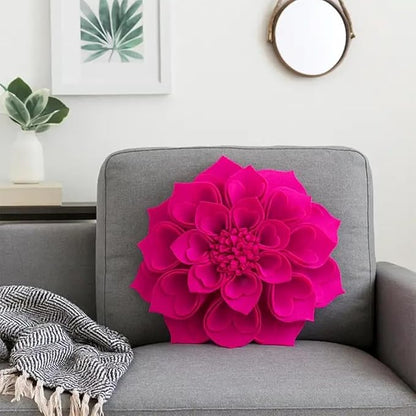 Fennco Styles Handmade 3D Heart-Shaped Petals Flower Decorative Filled Throw Pillow 13" Round - Floral Pillow for Couch, Home Décor and Holiday, Housewarming Gift (Magenta)