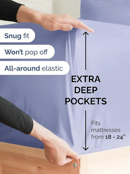 Extra Deep Split King Sheet Set - 7 Piece Breathable and Cooling Sheets - Hotel Luxury Bedding for Women, Men, Kids & Teens - Easy & Secure Fit - Soft and Wrinkle Free - Extra Deep Pockets - Lavender