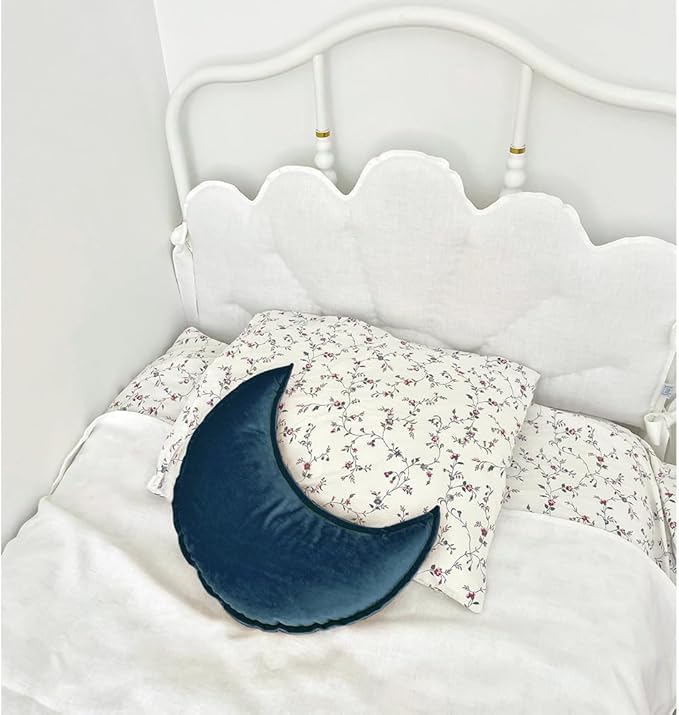 Moon Shaped Throw Pillow Star Couch Cushion Decorative Pillows Fluffy Velvet Stars Home Decor Plush for Bedroom (Moon, Dark Blue)