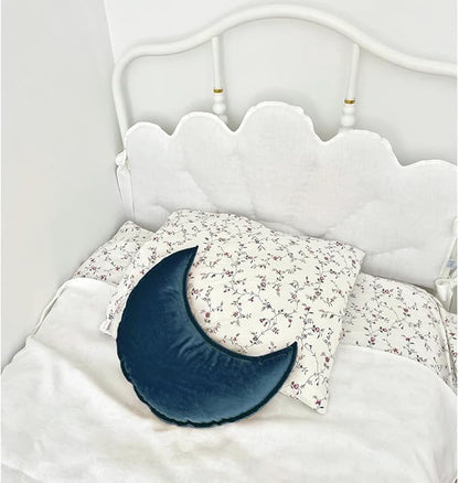 Moon Shaped Throw Pillow Star Couch Cushion Decorative Pillows Fluffy Velvet Stars Home Decor Plush for Bedroom (Moon, Dark Blue)