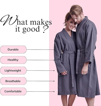 Luxurious Bathrobe for Women - Soft & Absorbent - Lightweigh & Comfort - Long & Kimono - Waffle & Cotton - Hotel/Spa Robe