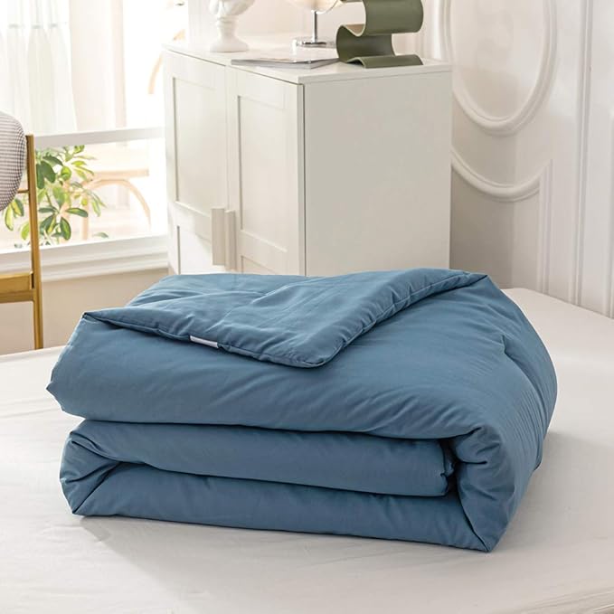 Pureant Blue Comforter Set Full Size Dusty Blue Bedding Comforter Sets for Women Men Cotton Lake Blue Full Comforter Soft Adults Grayish Comforter Sets Solid Color Quilt Breathable