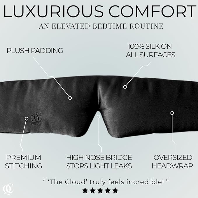 Padded Silk Sleep Mask, Sleep on Your Side Longer, Total Blackout Liner Blocks Light, Lightweight, 100% Silk 22 Momme, Soft Lightweight Stuffing Feels Like a Cloud on Your Eyelids (Obsidian Black)