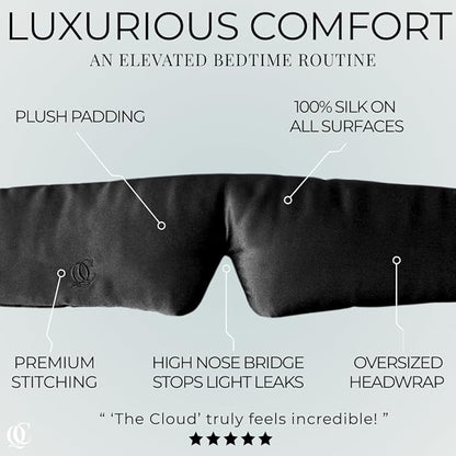 Padded Silk Sleep Mask, Sleep on Your Side Longer, Total Blackout Liner Blocks Light, Lightweight, 100% Silk 22 Momme, Soft Lightweight Stuffing Feels Like a Cloud on Your Eyelids (Obsidian Black)