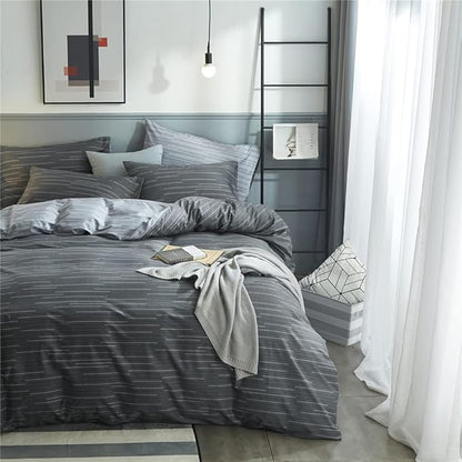 VM VOUGEMARKET Striped Comforter Set Queen,3 Pieces Blue Grey Stripes Comforter with 2 Pillowcases for Teen Boys Men Simple Modern Bedding Set (90"x90")