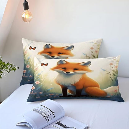 Fox Comforter Set Twin Size, Cute Animal Print Bedding Set for Kids Bedroom Decor/68 * 86