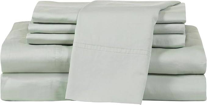 Therapedic 100% Egyptian Cotton Queen 6-Piece Sheet Set – Naturally Cooling & Breathable Sateen, Preshrunk Garment Wash, 16" Deep Pocket Fitted Sheet, Bonus Pillowcases, Soft & Durable - Sage
