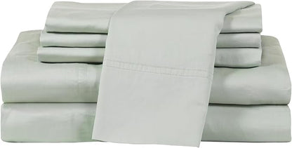Therapedic 100% Egyptian Cotton Queen 6-Piece Sheet Set – Naturally Cooling & Breathable Sateen, Preshrunk Garment Wash, 16" Deep Pocket Fitted Sheet, Bonus Pillowcases, Soft & Durable - Sage