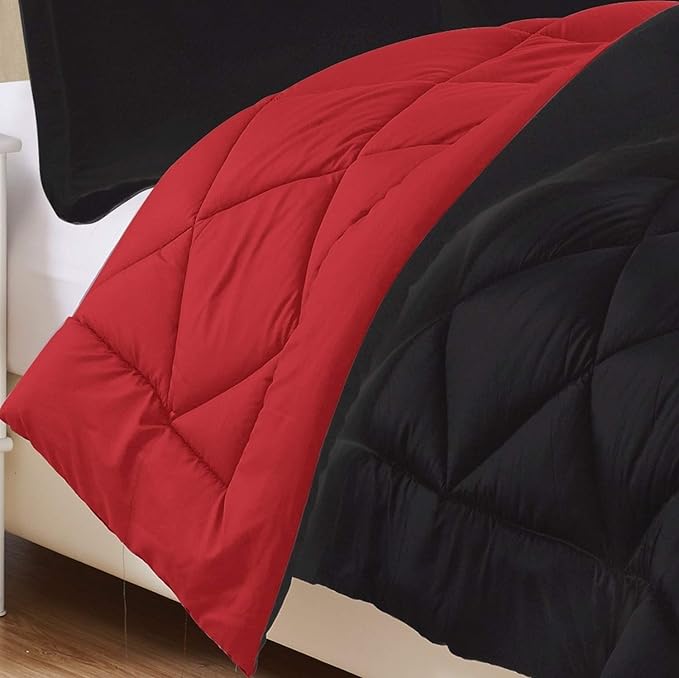 Elegant Comfort Goose Down Alternative -Diamond-Stitched- Quilted 3-Piece Reversible Comforter Set/Duvet Insert Soft Bedding-Medium Warmth for All Seasons, King, Black/Burgundy