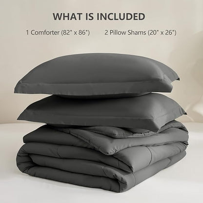 CozyLux Full Size Comforter Sets - Dark Grey Comforter Full Size, 3 Pieces Box Stitched Bed Set for All Seasons, Soft Lightweight Bedding Sets with 1 Down Alternative Comforter and 2 Pillow Shams