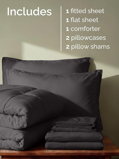 Full Comforter Set - 7 Piece Bed in a Bag Full Size Bed Set - Down Alternative Comforter, Flat Sheet, Fitted Sheet, Pillowcase & Shams for All Seasons - Ultra Soft, Comfy and Breathable - Dark Grey