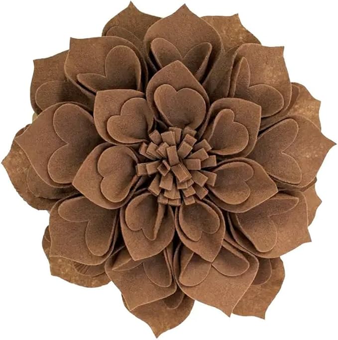 Fennco Styles Handmade 3D Heart-Shaped Petals Flower Decorative Filled Throw Pillow 13" Round - Mocha Floral Pillow for Couch, Home Décor and Holiday, Housewarming Gift