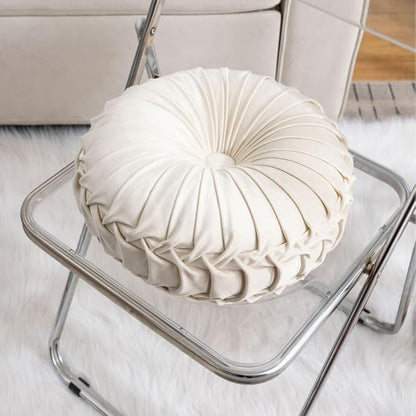 MOCOFO Round Velvet Throw Pillow, Pumpkin Shape Decorative Floor Cushion, Handcrafted Pleated Design, 14 and 16 Inch Diameter, Multiple Colors, Polyester Fill (Black, 16")