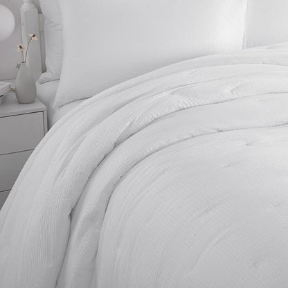 HOMBYS 3 Piece Seersucker Oversized King Comforter Set 128x128, Breathable White Soft Comforter Set, Lightweight Bedding Comforter Sets with Comforter for All Season