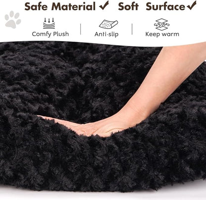 Dog Bed Crate Pad - Rosette Pattern White Velvet Pet Bed Anti-Slip Comfy Kennel Pad for Crates Rosette Black L