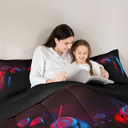 Gamer Comforter Set for Boys Girls Man Gaming Bedding Set,Black Gamepad Home Decor Player Video Game Duvet Insert Teens Kids 3 Pieces 1 Down Comforter with 2 Pieces Pillowcases(Full Size,All Season)
