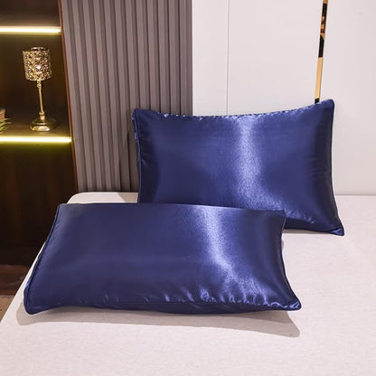 NTBED Silky Satin Comforter Set Queen Dark Blue, Soft Lightweight Microfiber Luxury Sexy Quilted Bedding Sets with 2 Matching Pillow Covers for Summer Spring Autumn