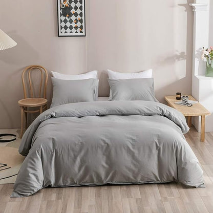 KAREVER Silver Comforter Queen Light Gray Bedding Set 3 Pieces Comforter Set 1 Queen Comforter (90x90 inches) with 2 Pillowcases (20x26 inches)