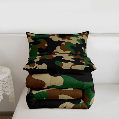 Erosebridal Camouflage Comforter Set Toddler Size Camo Bedding Set for Kids Boys Girls Dark Green Brown Black Comforter Rustic Farmhouse Abstract Quilt Bedroom Decor