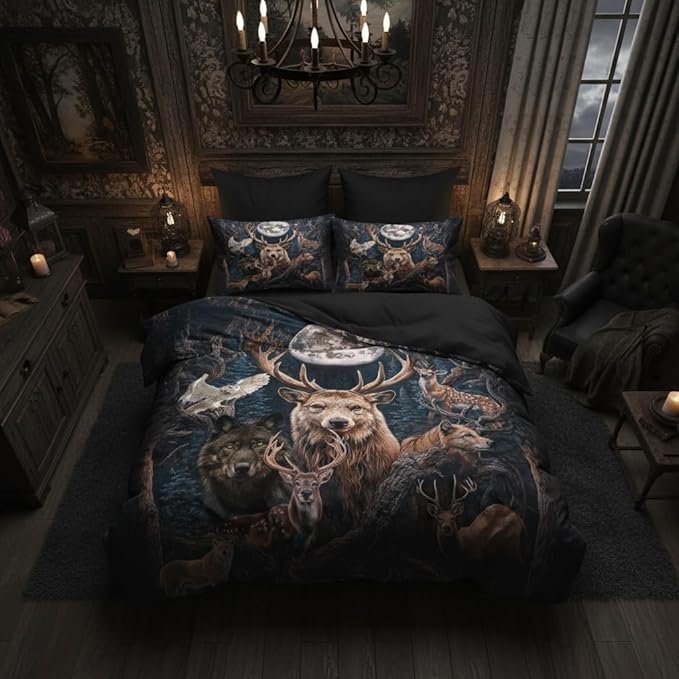 Hunting Comforter Set Twin Size, Wild Animal Print Bedding Set for Kids Bedroom Decor/68 * 86