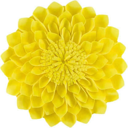 JWH Handmade 3D Flower Pillow Cover Decorative Round Throw Cushion Case Velvet Dahlia Floral Accent for Farmhouse Bed Couch Bedroom Decor 12x12 Inch Bright Yellow