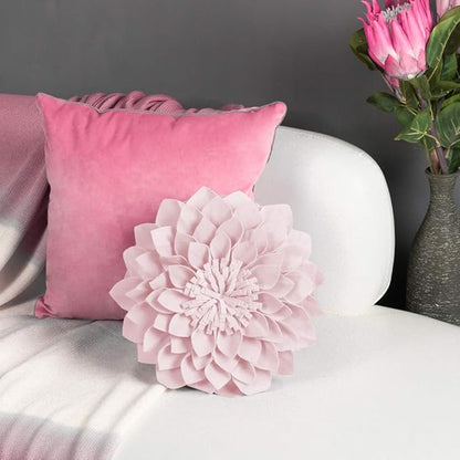 JWH Handmade 3D Flower Pillow Covers Aesthetic Decorative Round Throw Pillow Floral Accent Pillow Cases Velvet Pillowcase Cute Cushion for Bed Couch Bedroom Decor Sham 14 Inch Light Pink