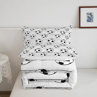 Manfei Soccer Comforter Set King Size, Football Sports Theme Bedding Set for Kids Boys Girls Room Decor, Grey Wooden Plank Down Comforter, Soft Polyester Quilt Set,2 Pillowcases