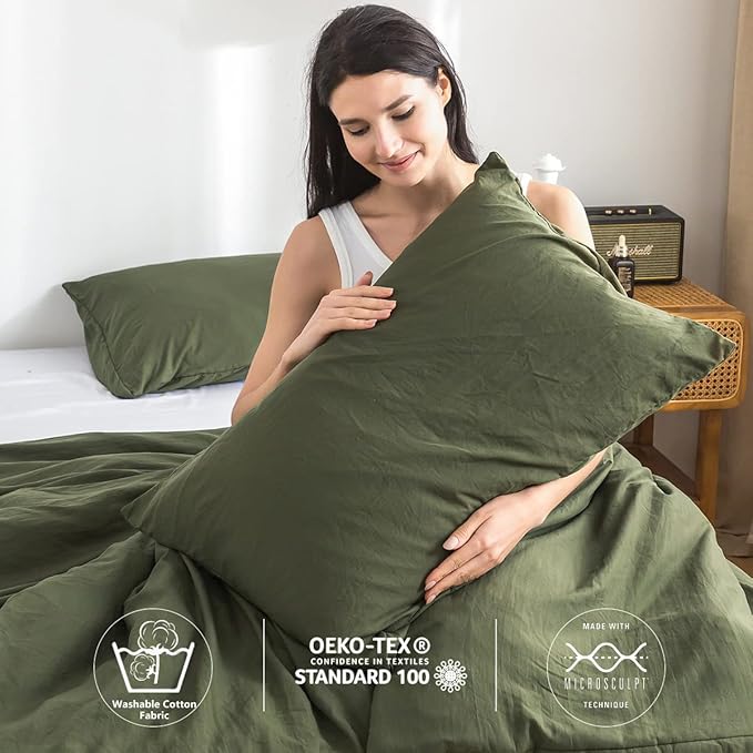 COTTEBED Ultra-Soft Cozy Twin Bedding Comforter Sets Bed, Lightweight All Season Use Warm Fluffy, Made with Washed PolyCotton Microfiber Fabric,1 Comforter 1 Pillow Sham, Twin/Twin XL Dark Olive Green
