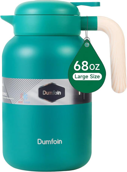 68 Oz Thermal Coffee Carafe, Stainless Steel Insulated Vacuum Coffee Carafes For Keeping Hot, 2 Liter Beverage Dispenser (Green)